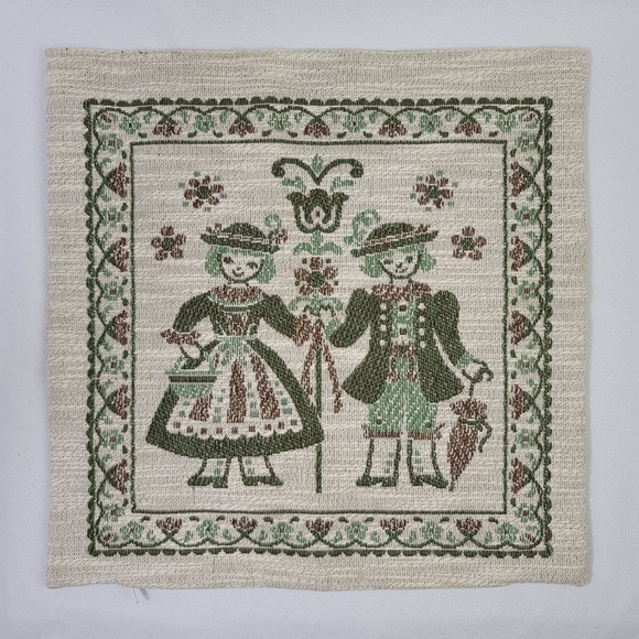 Vtg Folk Art Theme Woven Fabric Pillow Sham Cover - Picture 7 of 11